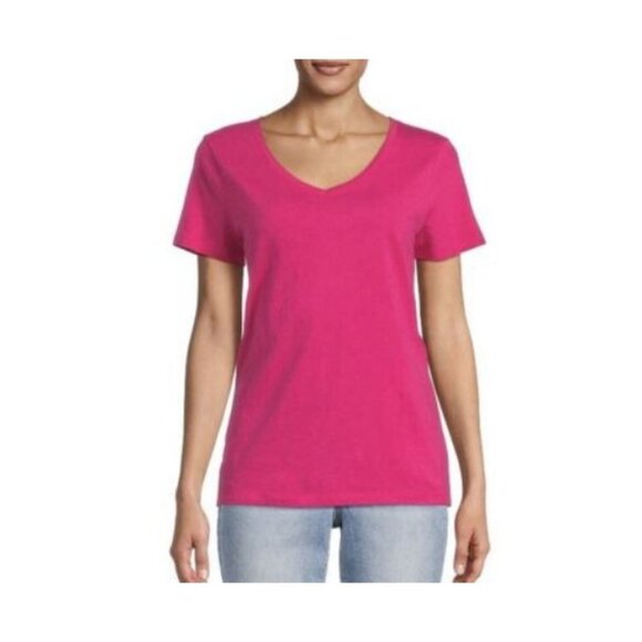 Time And Tru VNeck Relaxed Fit Tee Tshirt Womens Small PInk New - Picture 1 of 10